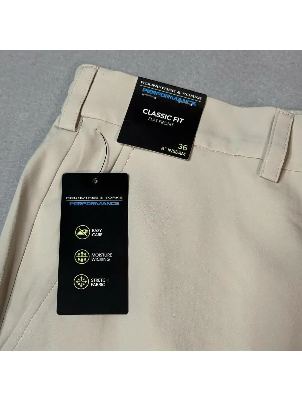 Roundtree & Yorke Performance Men’s Khaki Golf Shorts Size 36 Classic Fit Stretc - Picture 7 of 13